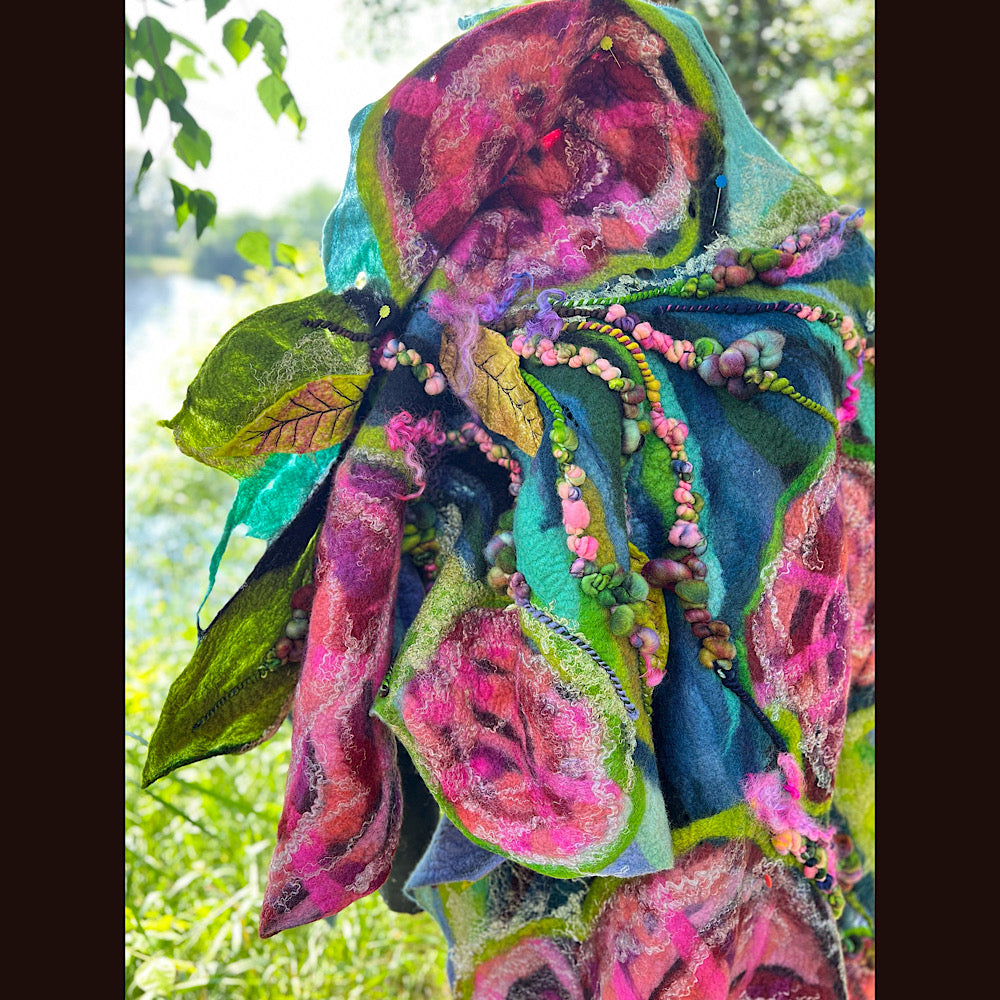 Wild Roses Large Felted Shawl 80” X 30”
