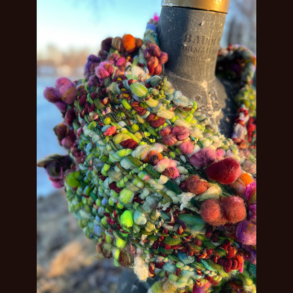 Woven scarf made of hand spun yarn 94” X 11”