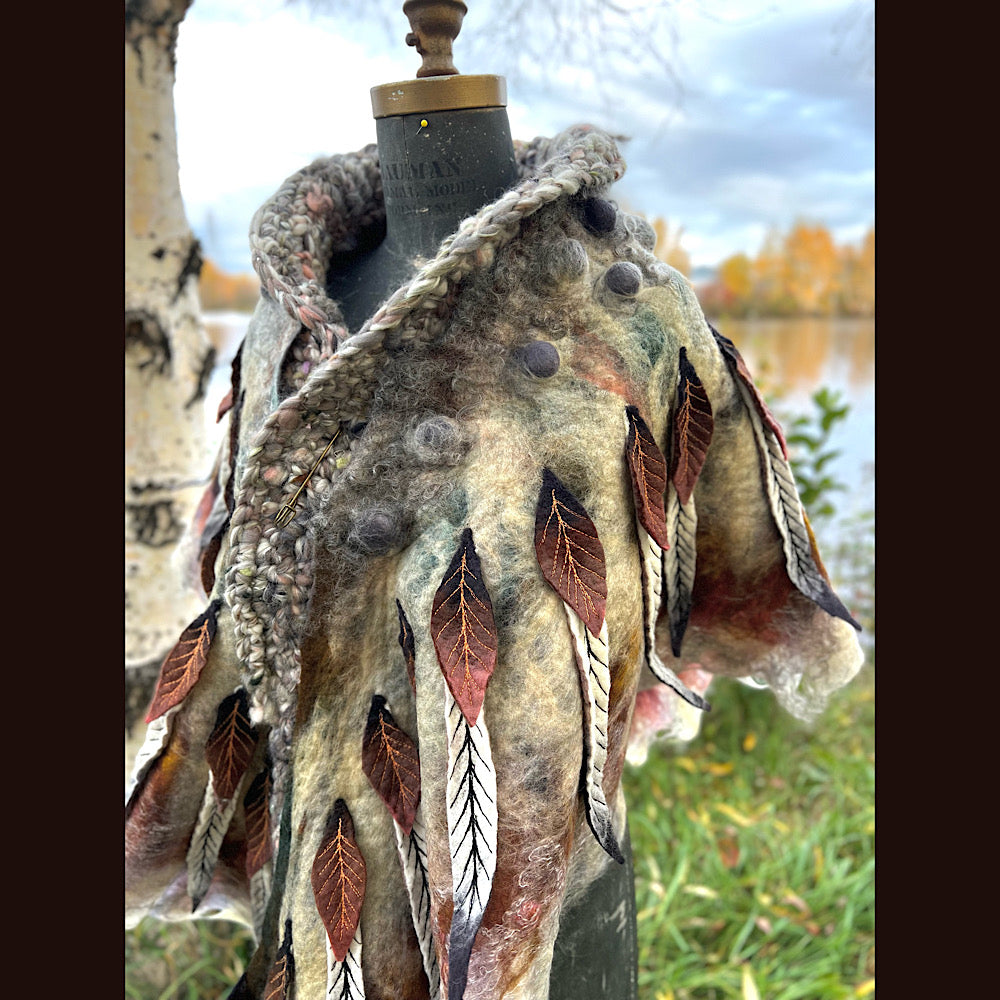 The Owl  felted shawl 80” X 25”