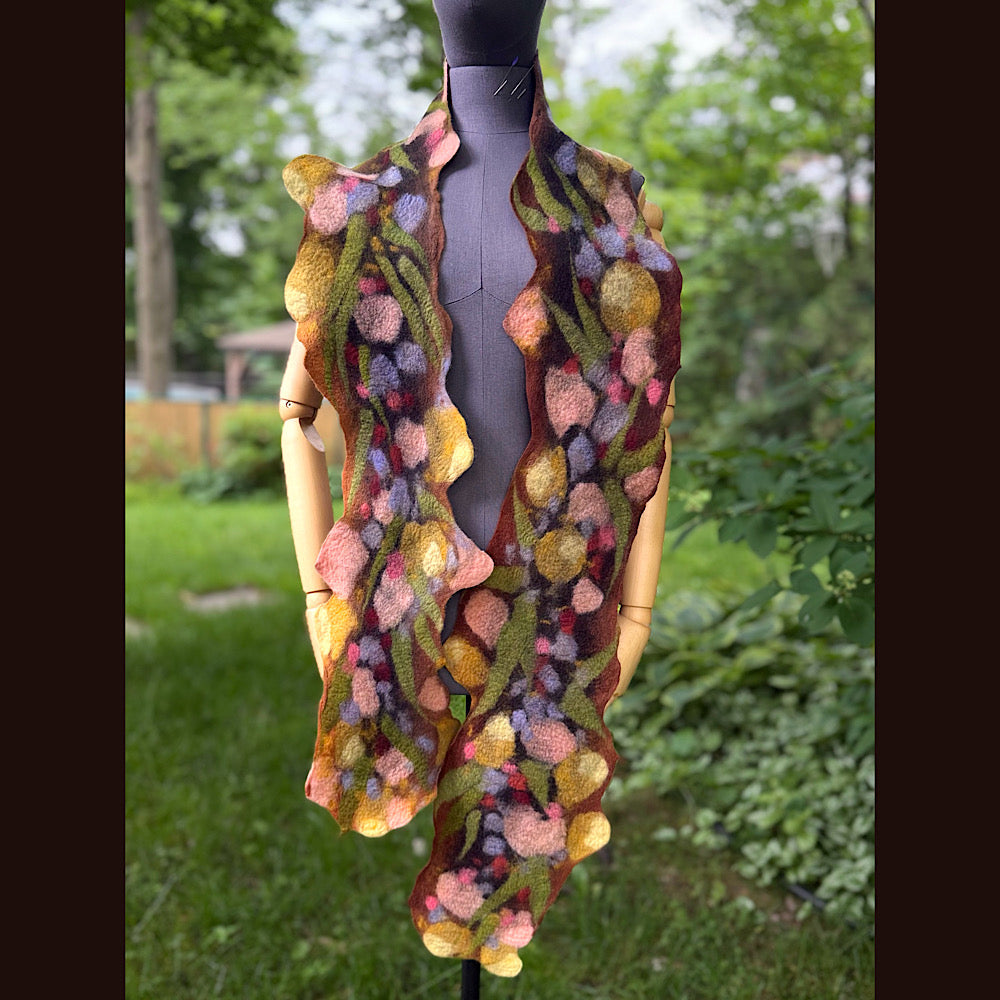 OOAK Handmade wool Felted Scarf 86” X 8”Original art work