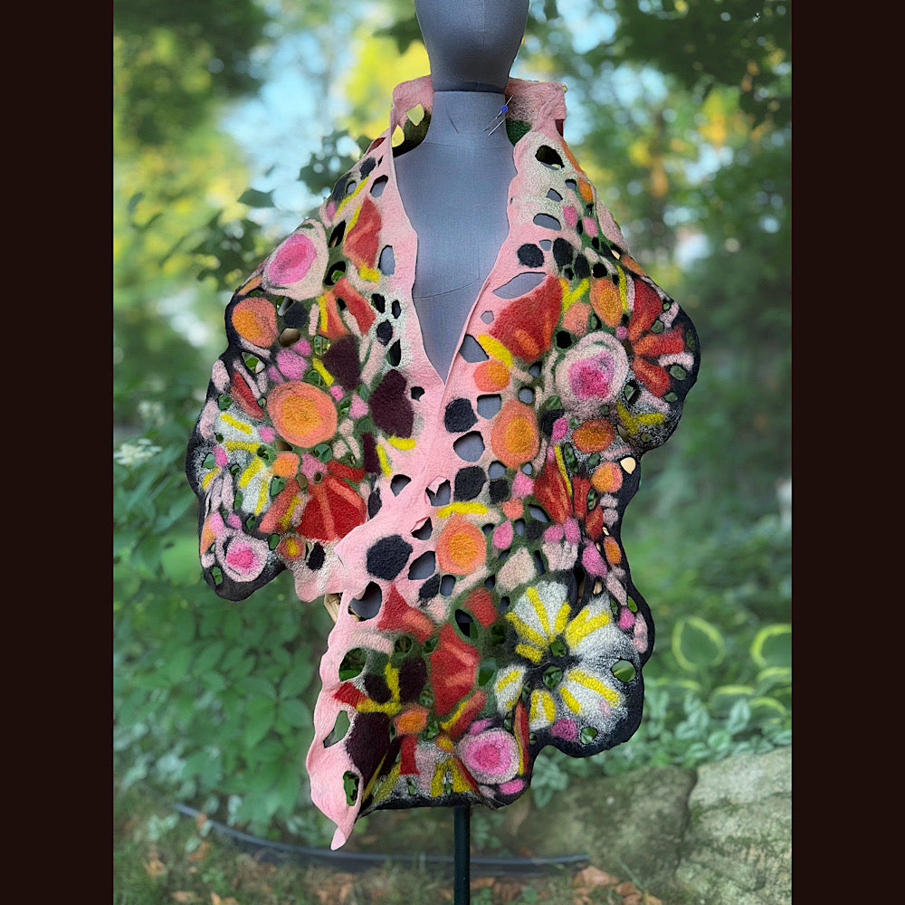 OOAK Handmade wool Felted Scarf 82” X 17” Original art work