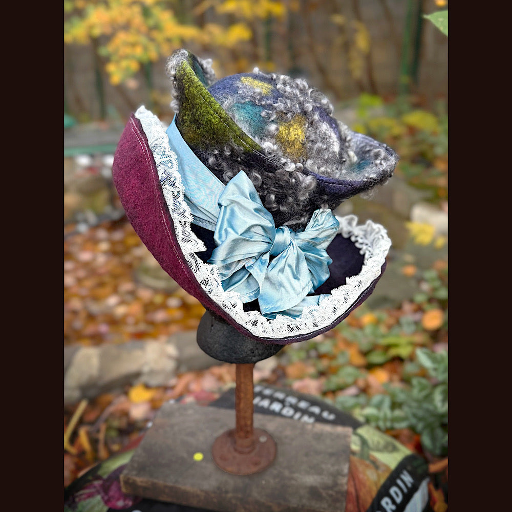 OOAK Handmade wool Felted hat 23.5” medium