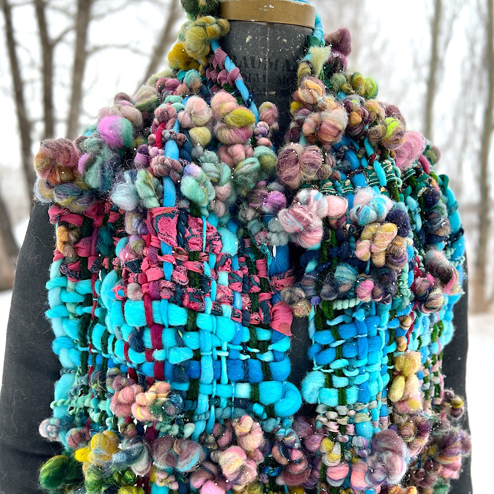 Woven scarf made of hand spun yarn 84” X 10”