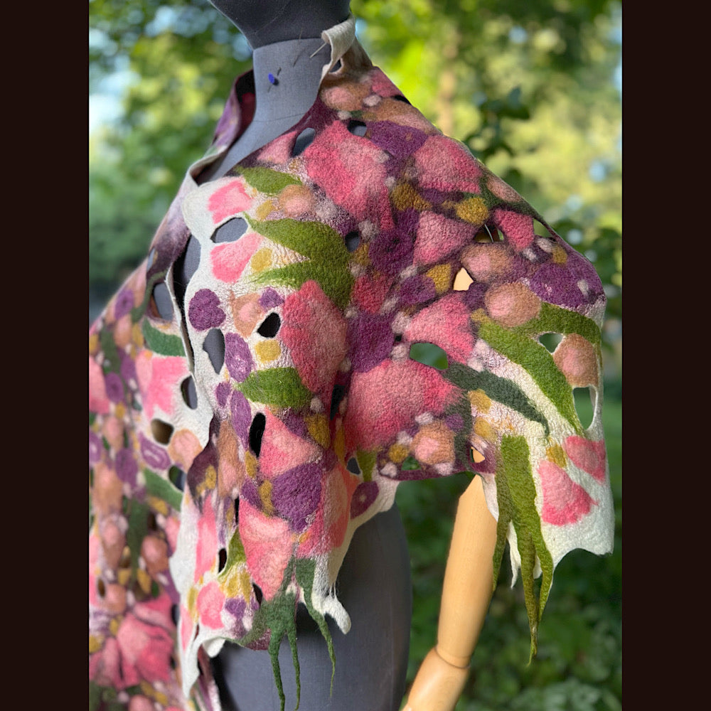 OOAK Handmade wool Felted Scarf 82” X 23” Original art work
