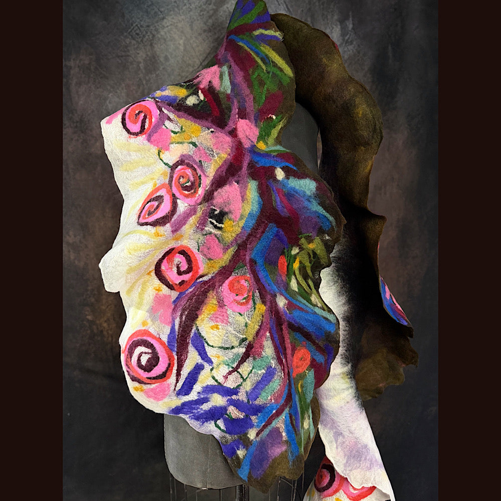 OOAK Handmade wool Felted Scarf 84” X 18”