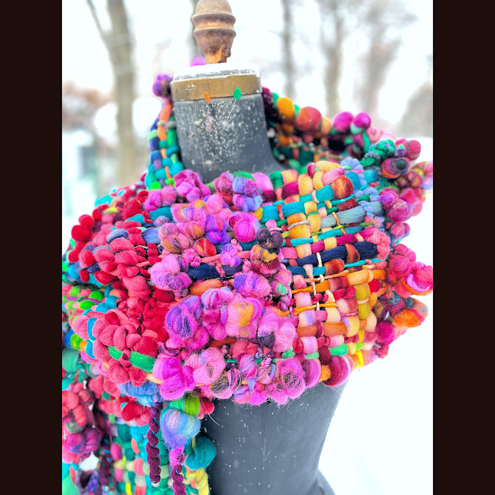 Winter rose Woven art yarn Scarf 102” X 8”