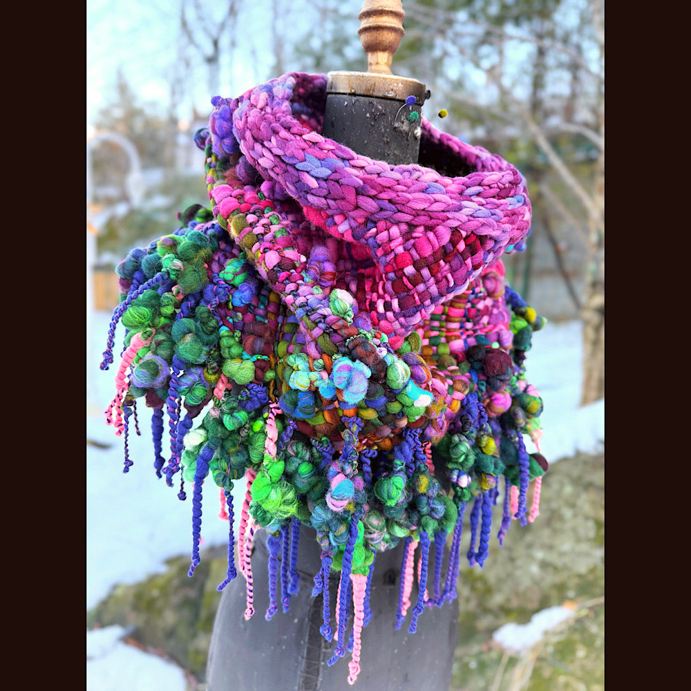 Handmade wool Woven Scarf shawlette 19” X 18”