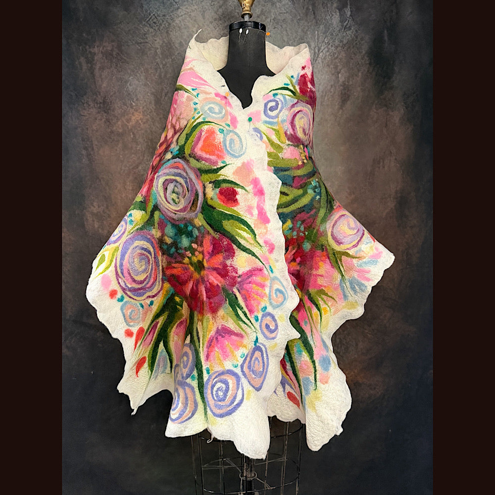 OOAK Handmade wool Felted Scarf 84” X 20” Original art work