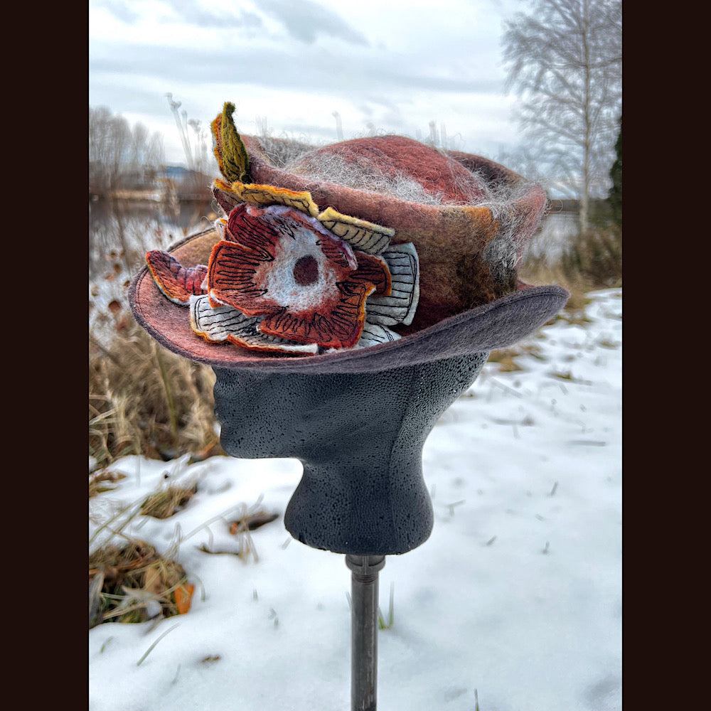 Felted top hat with rose 22” small