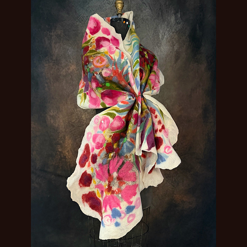 OOAK Handmade wool Felted Scarf 80” X 17” Original art work