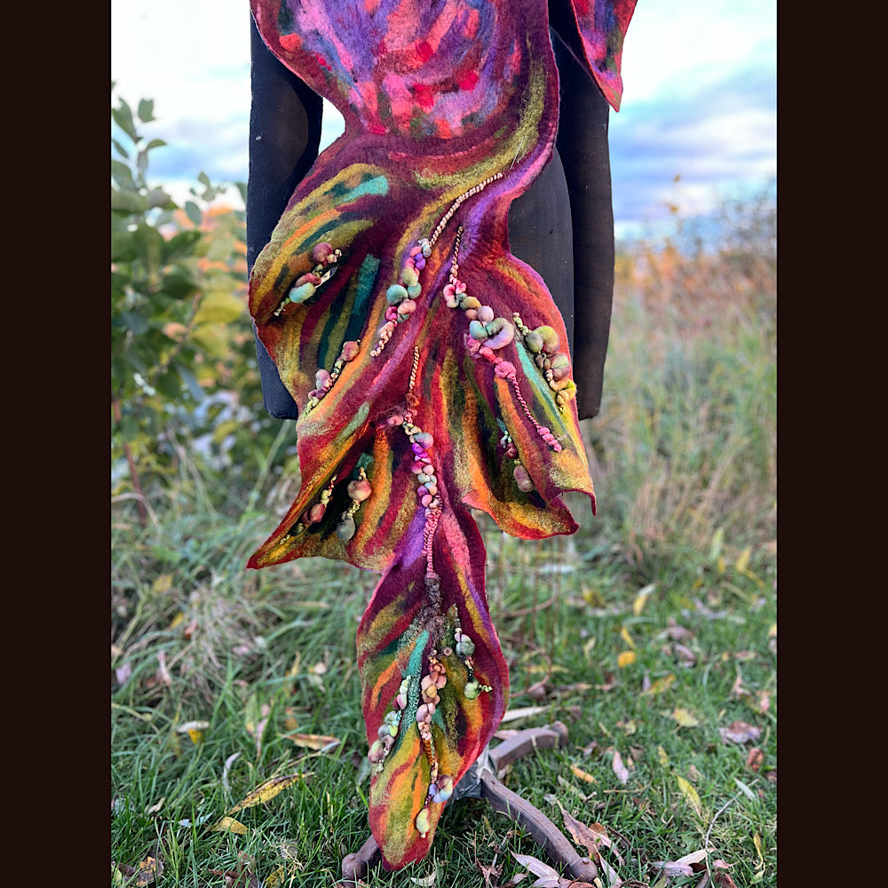 Wild Rose Felted Scarf 70” x 25”