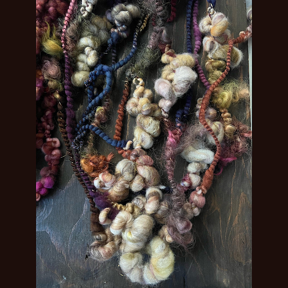 Large lot of art yarns for weaving 9.1 OZ