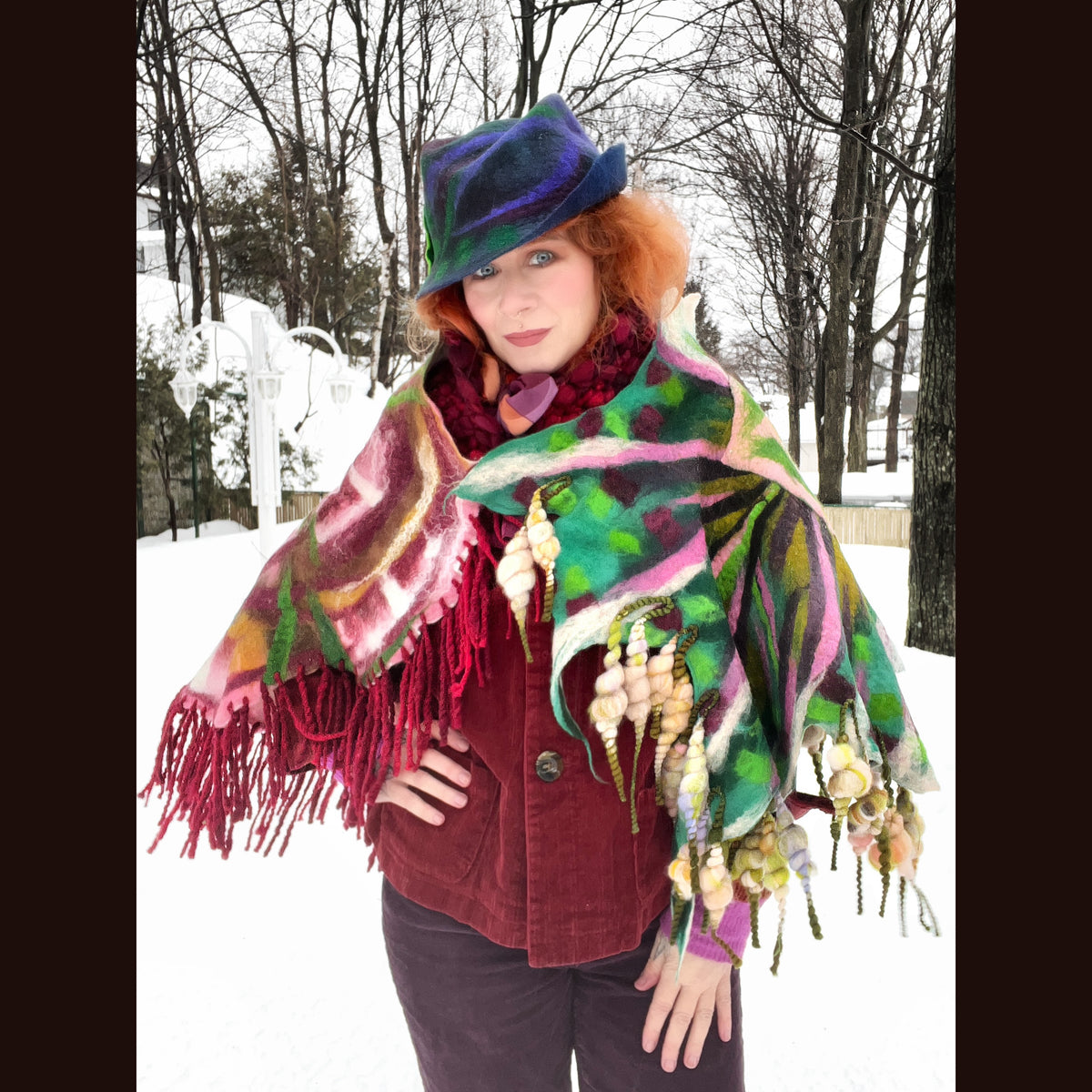 Rose felted wrap 57” X 27”