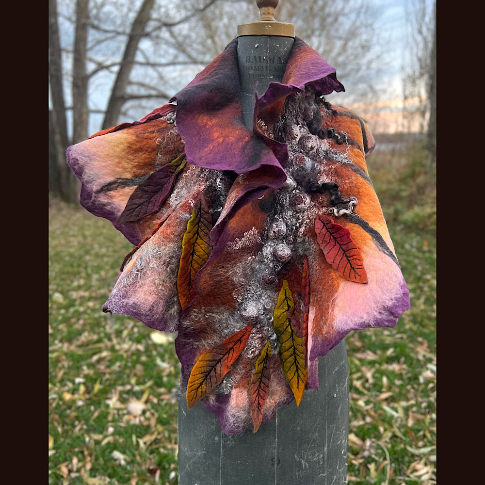 Autumn butterfly felted scarf 50” X 18”