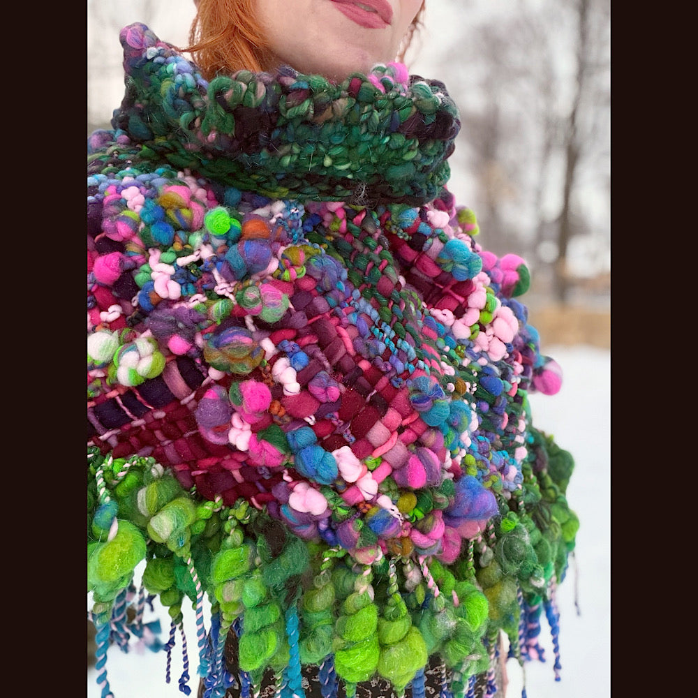 Handmade wool Woven Scarf shawlette 28” X  20” larger size