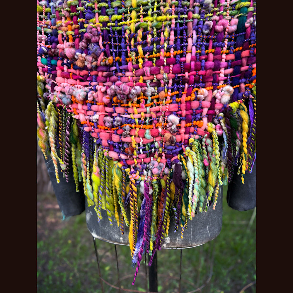 Rainbow warrior Woven shawl 82” X 36” 1 pound
