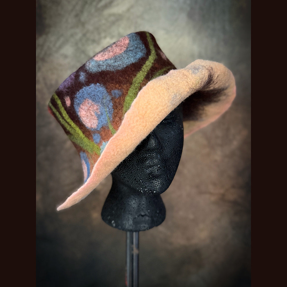 OOAK Handmade wool Felted hat 23.5” medium