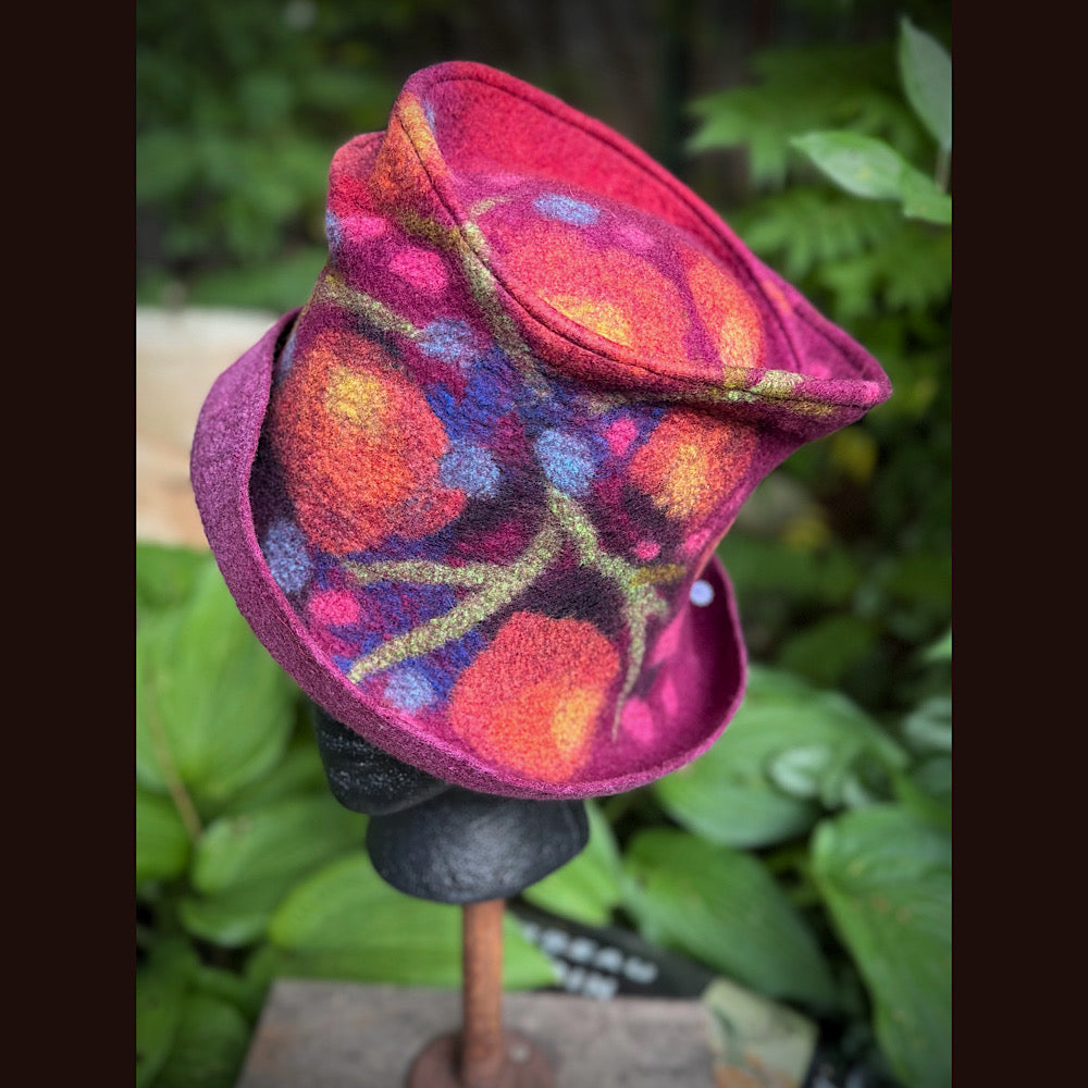 OOAK Handmade wool Felted hat 23.5” medium