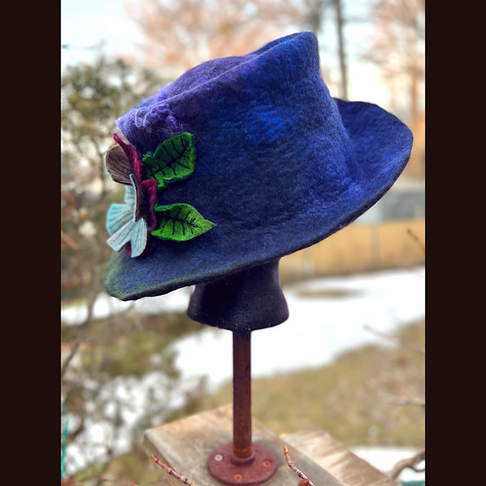Felted top hat with flowers 23” 1/2 medium