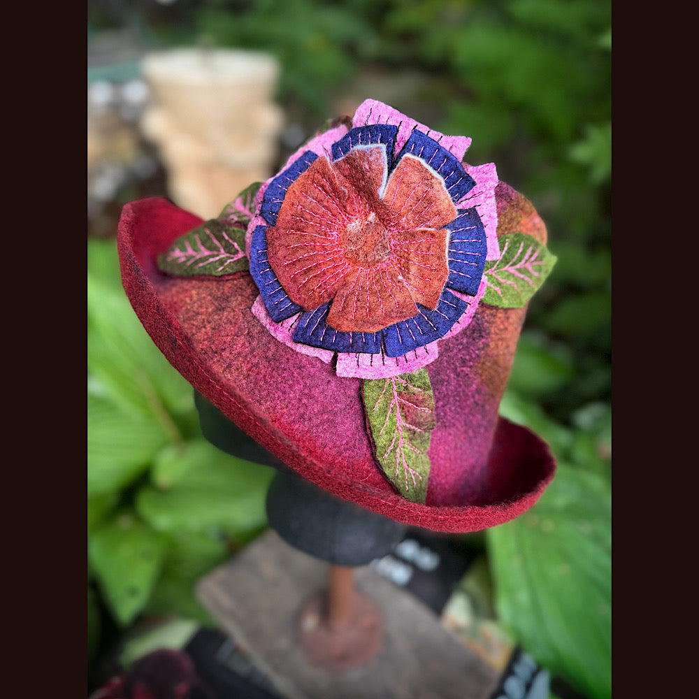 OOAK Handmade wool Felted hat 23.5” medium