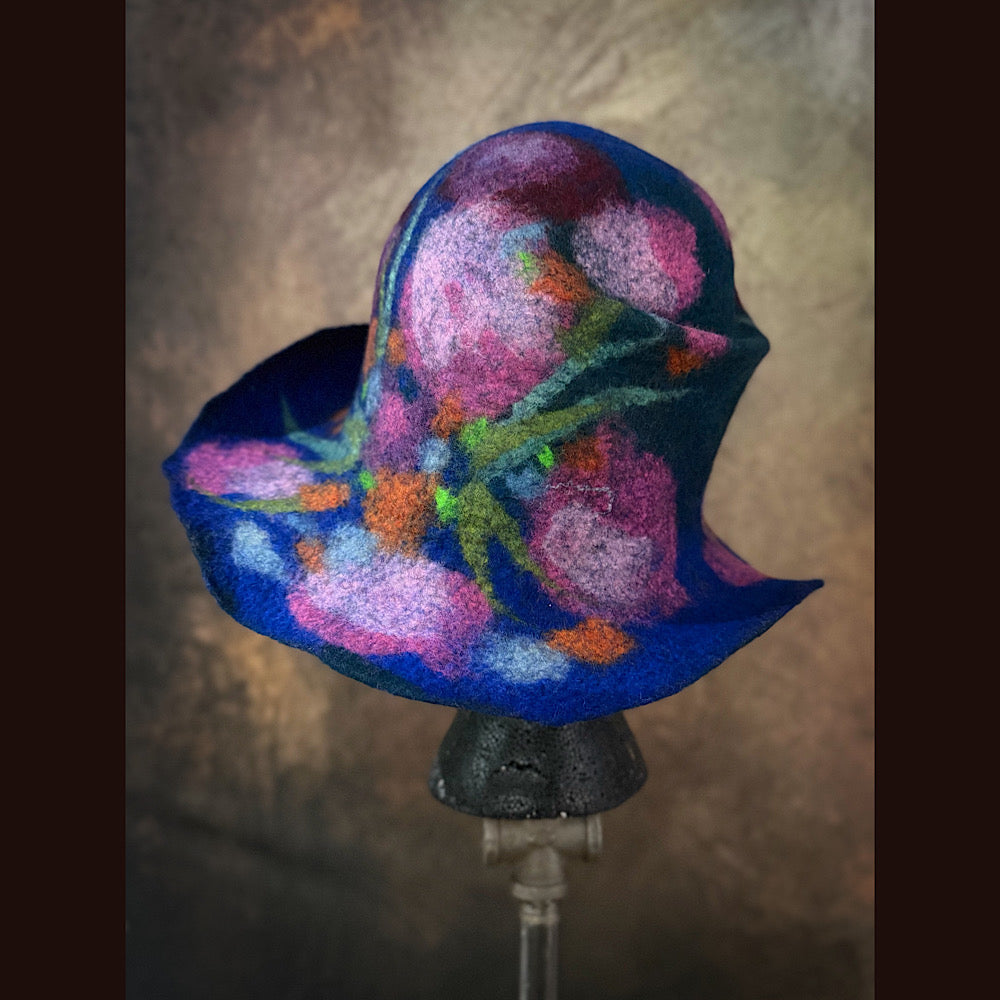 OOAK Handmade wool Felted hat 23.5” medium