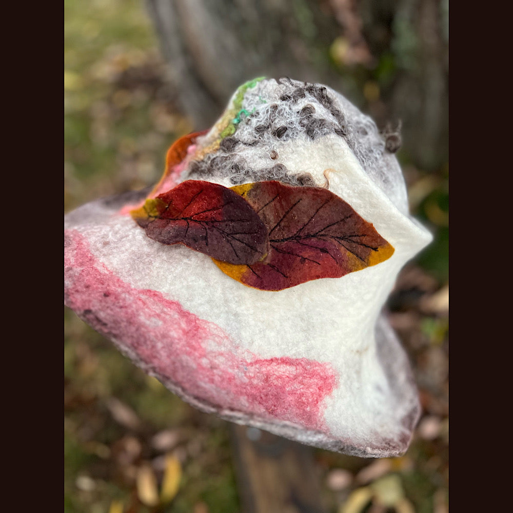 Felted top hat with leaves 23” medium