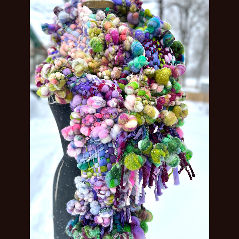 Winter rose Woven art yarn Scarf 100” X 7-8”