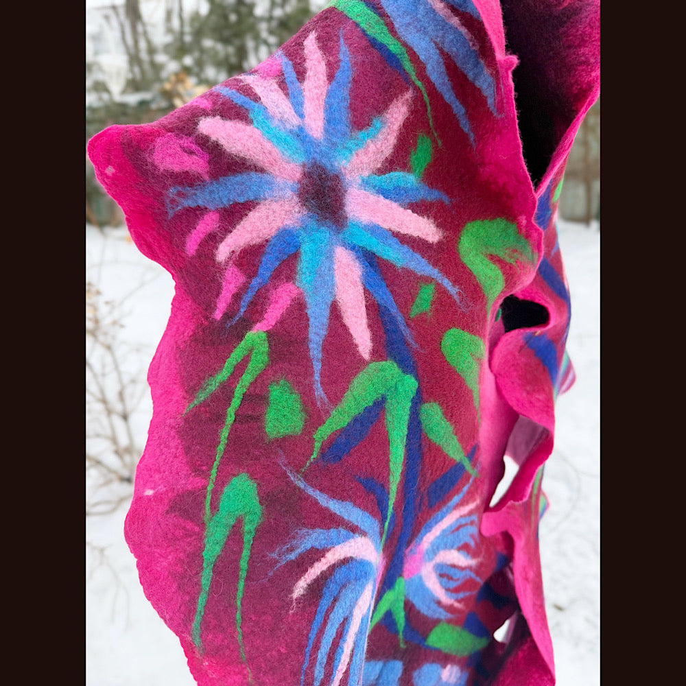 Handmade wool Felted Scarf 80” X 20