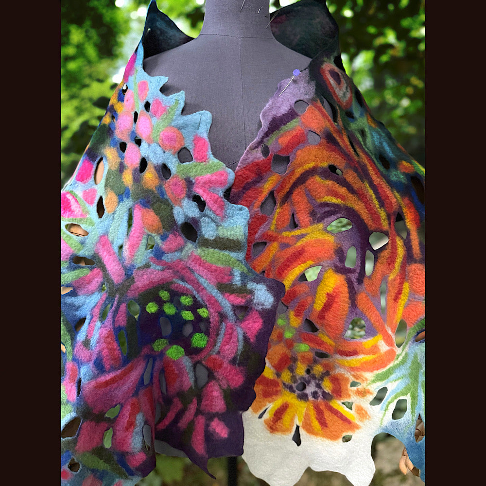 OOAK Handmade wool Felted Scarf 78” X 17” Original art work