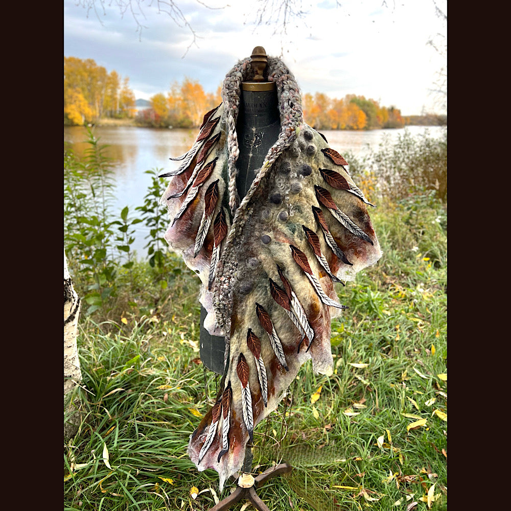 The Owl  felted shawl 80” X 25”
