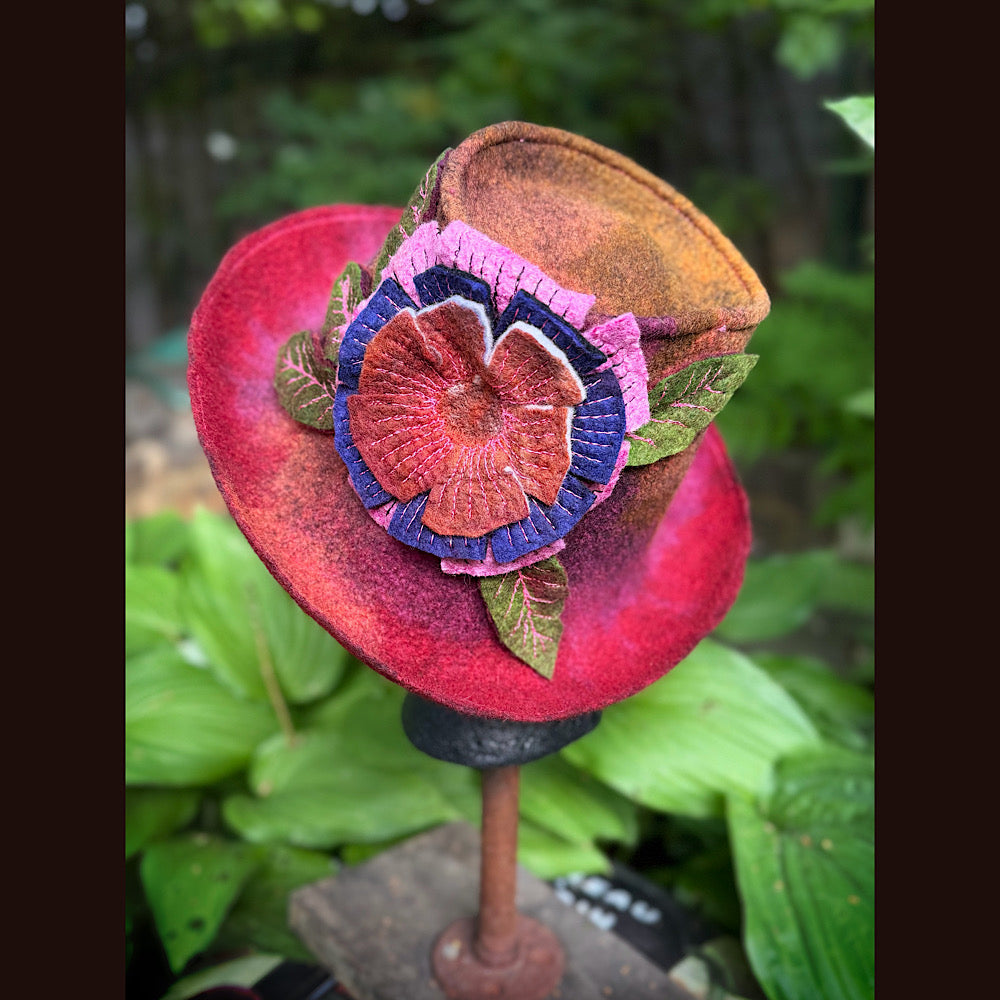 OOAK Handmade wool Felted hat 23.5” medium