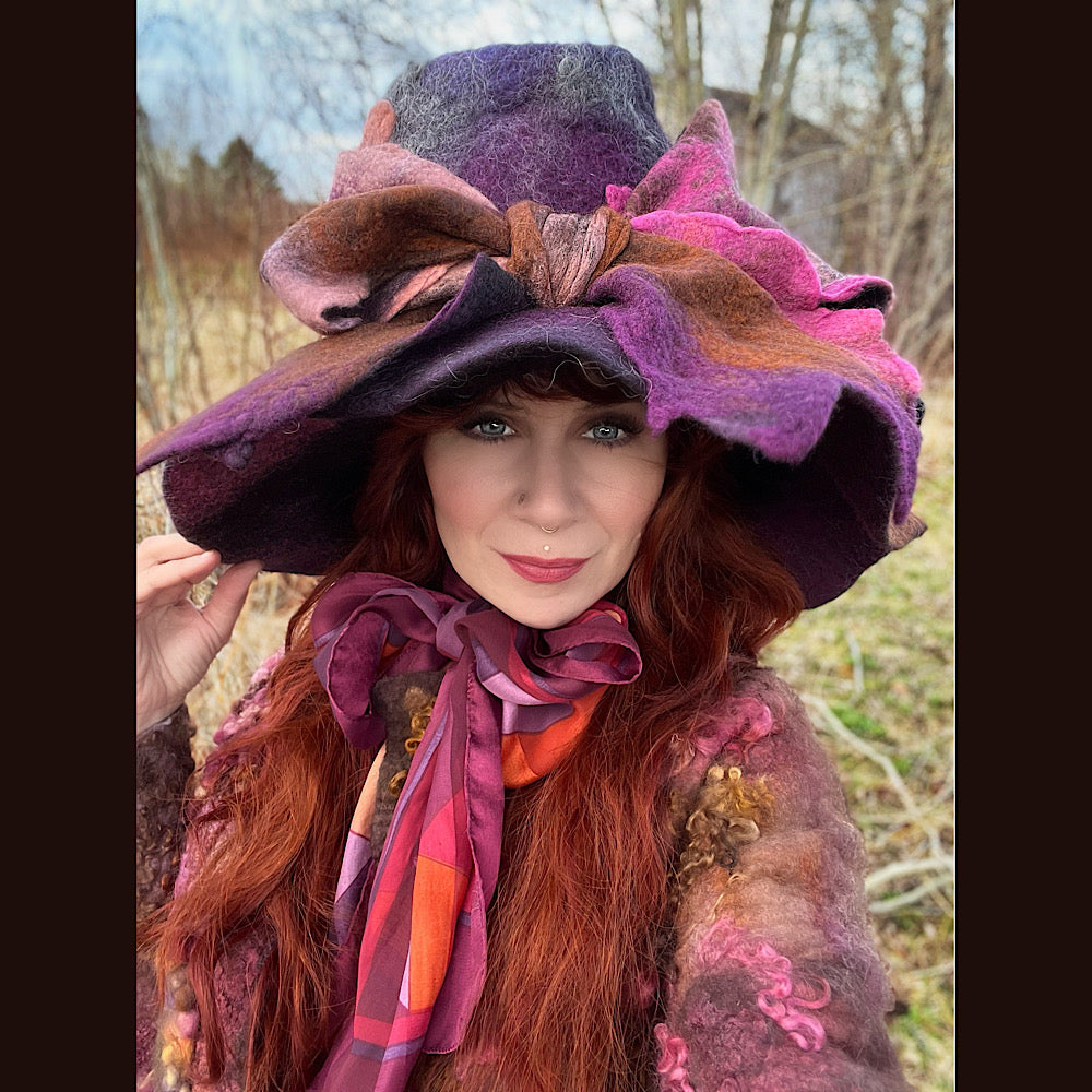 Large brim Felted hat with bow 24” large
