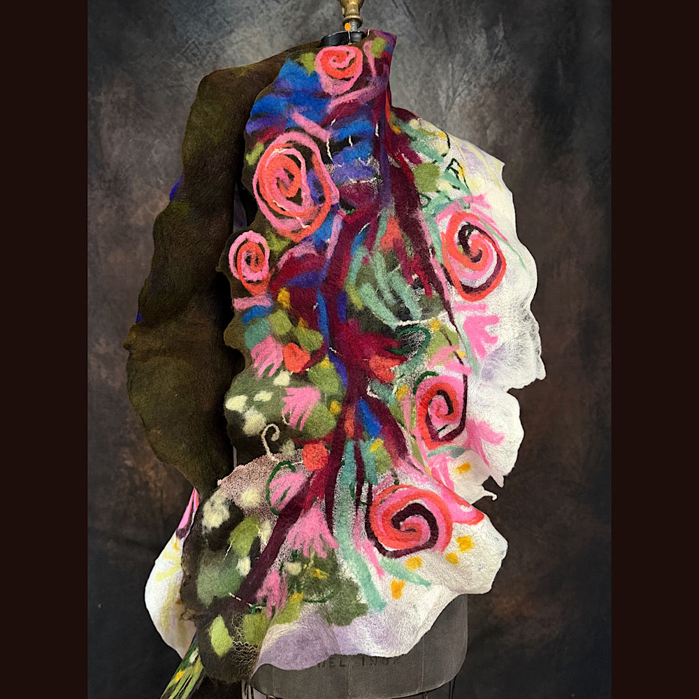 OOAK Handmade wool Felted Scarf 84” X 18”
