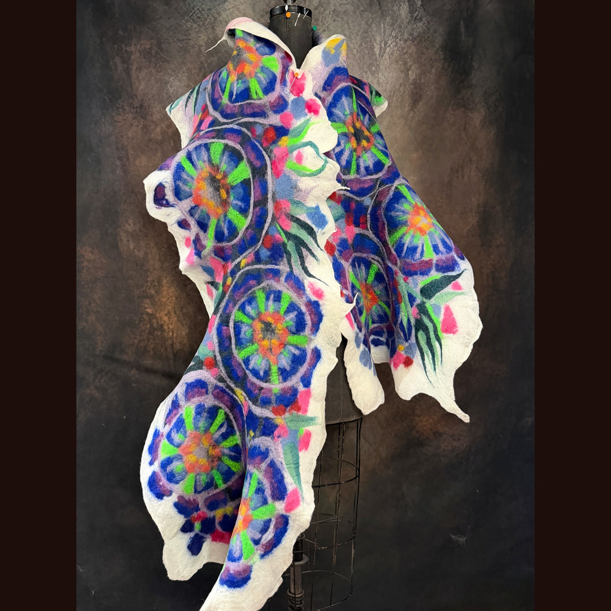 OOAK Handmade wool Felted Scarf 85”X 16” Original art work