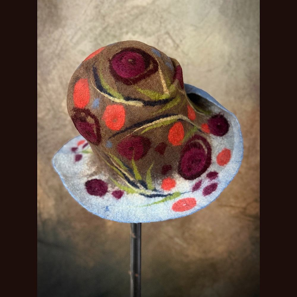 OOAK Handmade wool Felted hat 23.5” medium