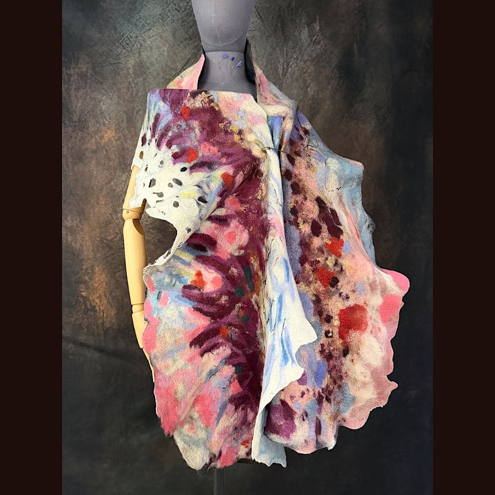 OOAK Handmade wool Felted Scarf 92” X 17”Original art work