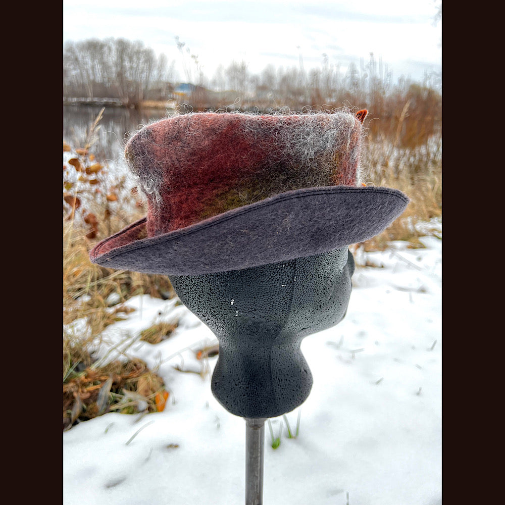 Felted top hat with rose 22” small