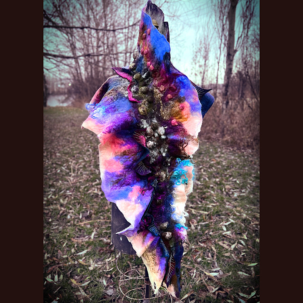 Soleil d’hiver felted scarf 75” X 18”