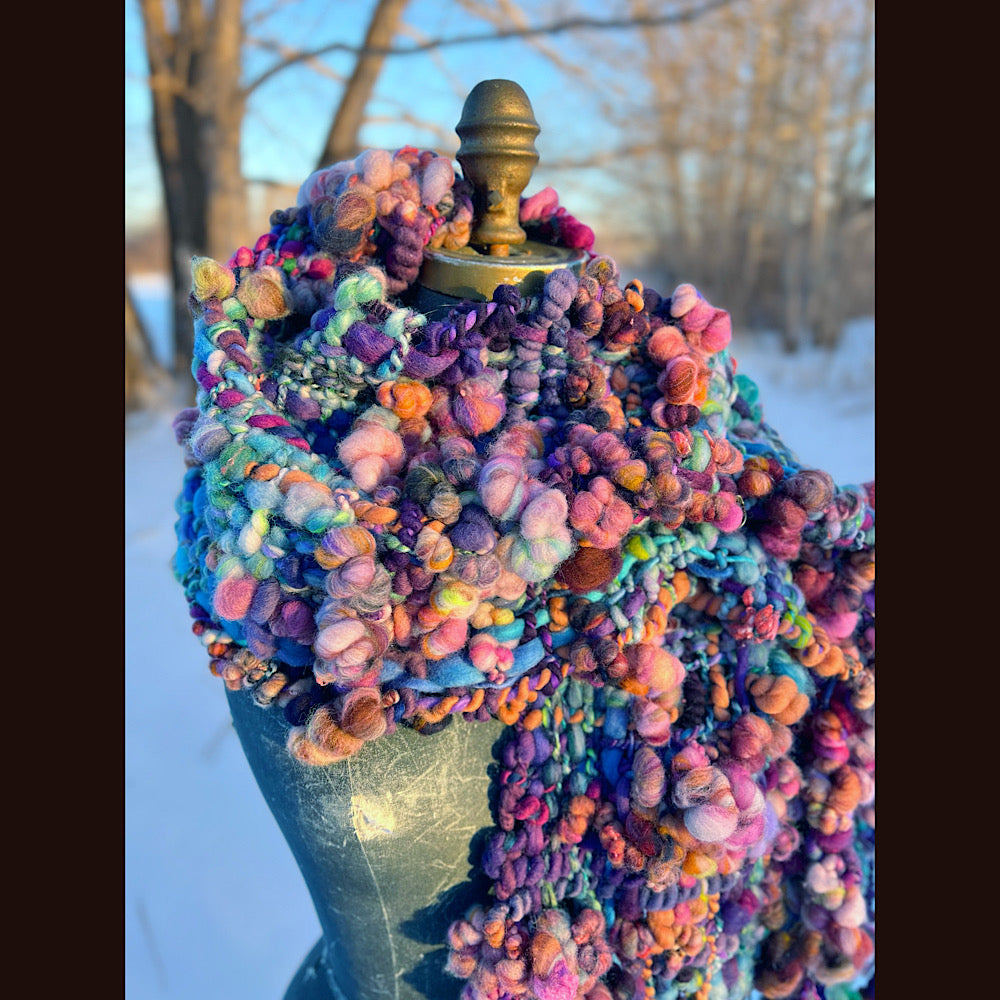 “Glorious innocence “ Woven scarf made of hand spun yarn 84” X 10”
