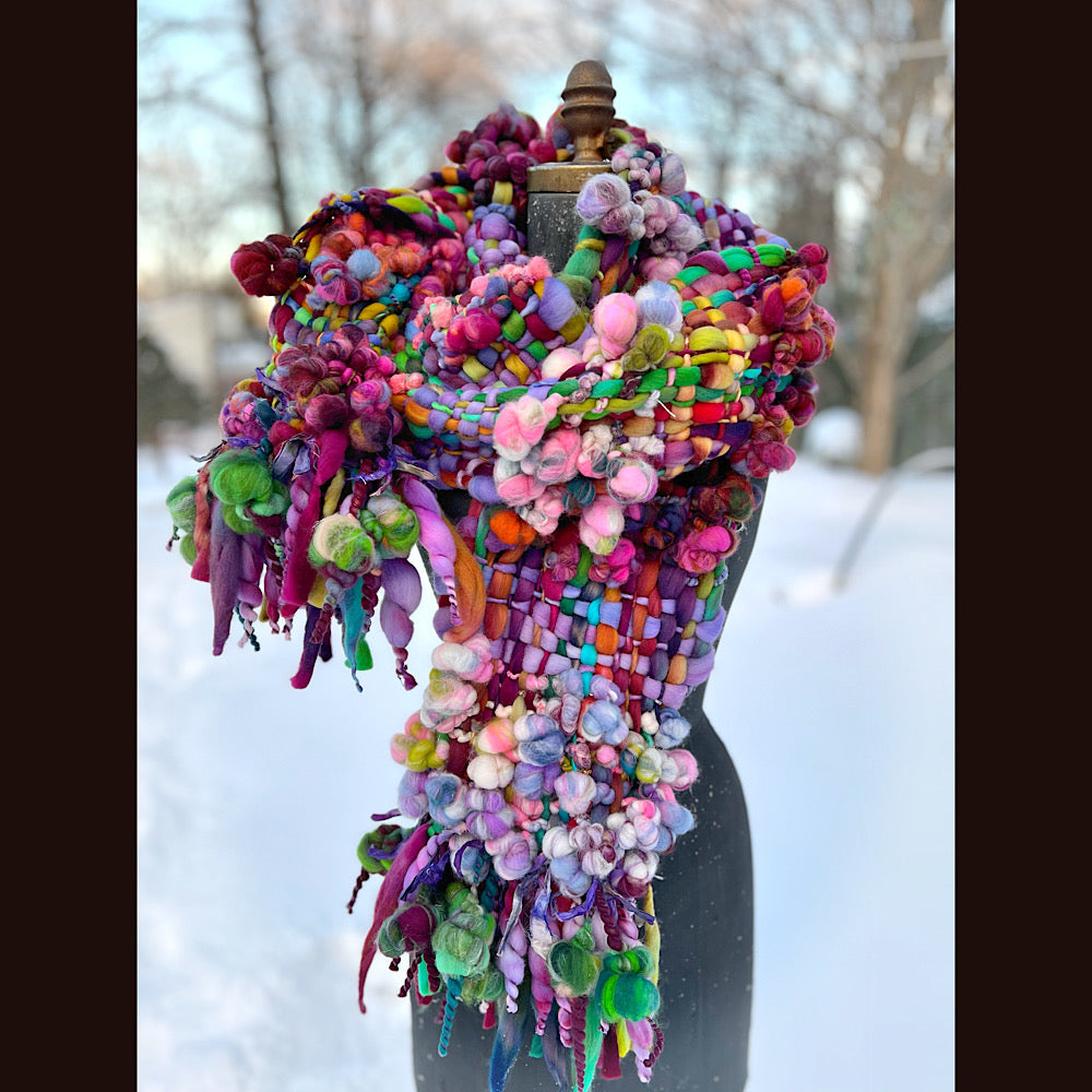 Winter rose Woven art yarn Scarf 100” X 8”