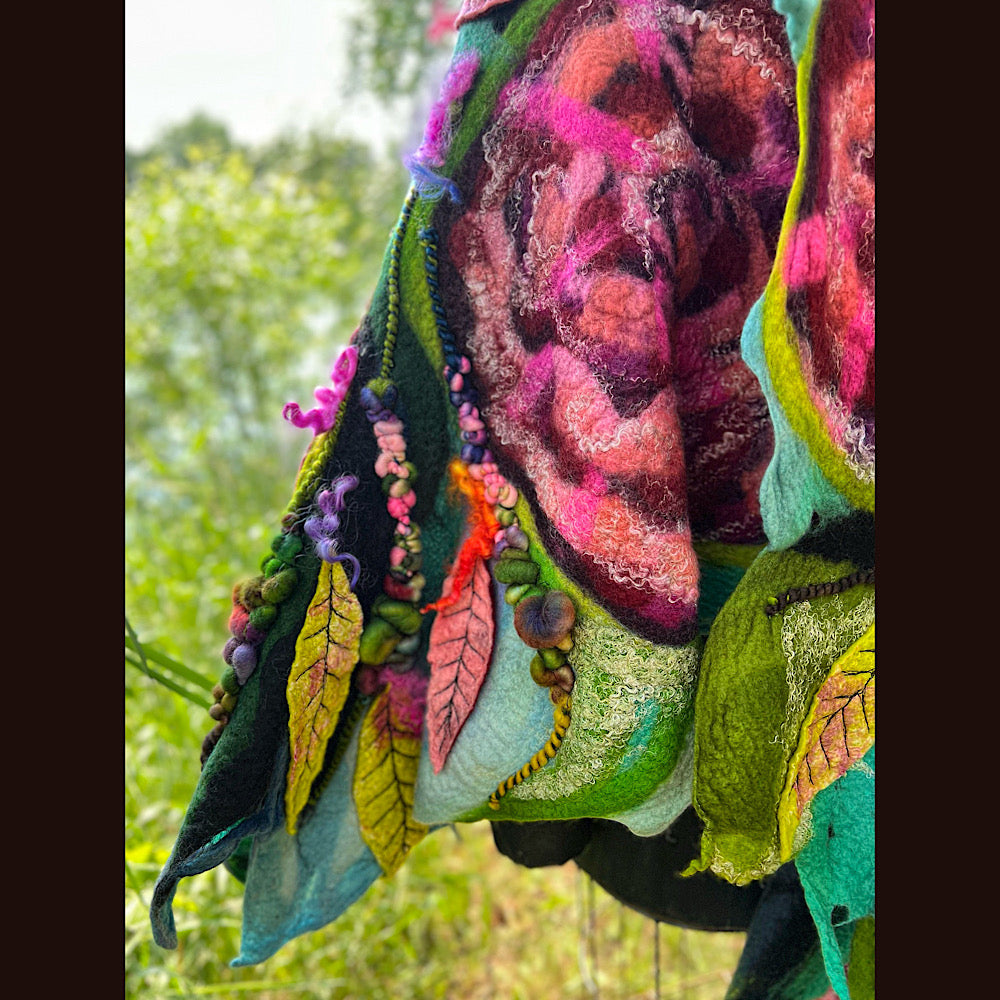Wild Roses Large Felted Shawl 80” X 30”