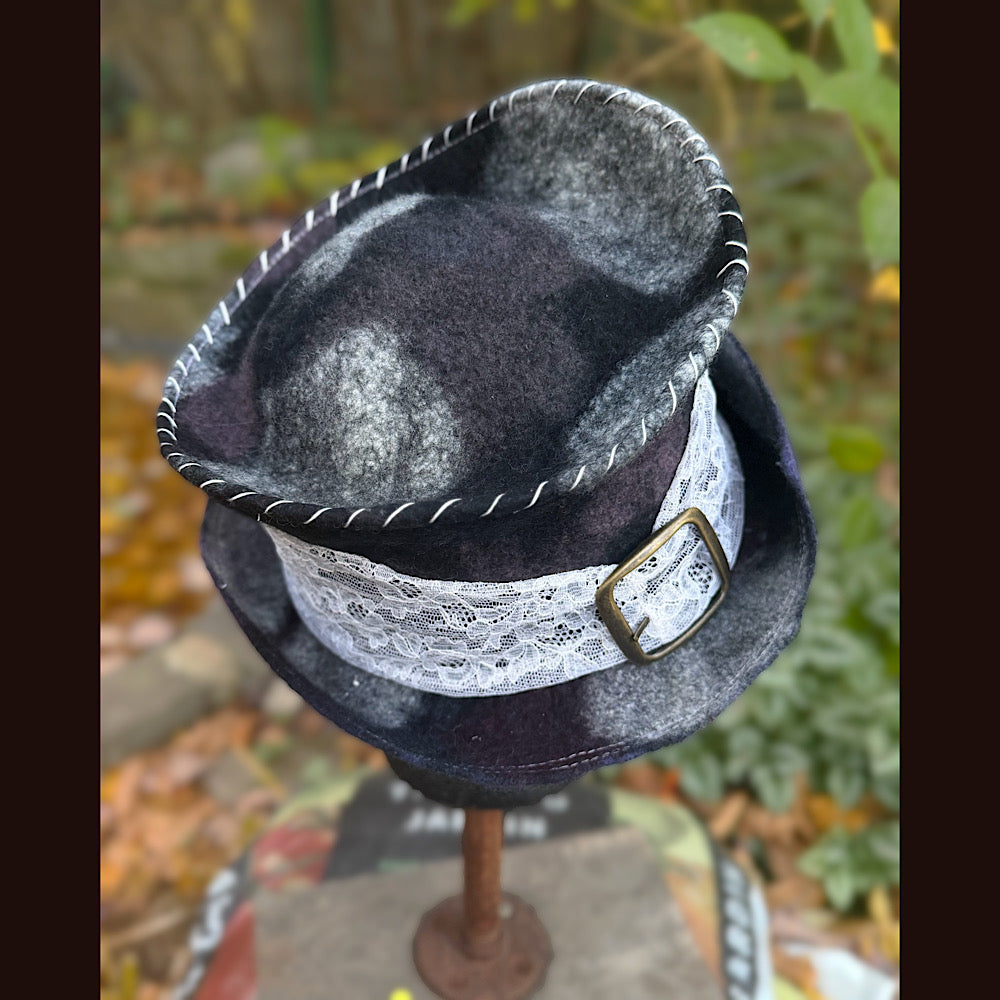 OOAK Handmade wool Felted hat 23.5” medium
