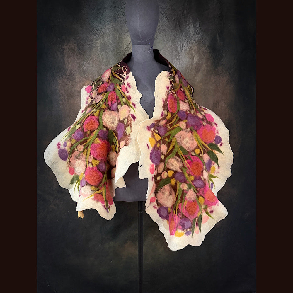 OOAK Handmade wool Felted Scarf 75” X 19”Original art work