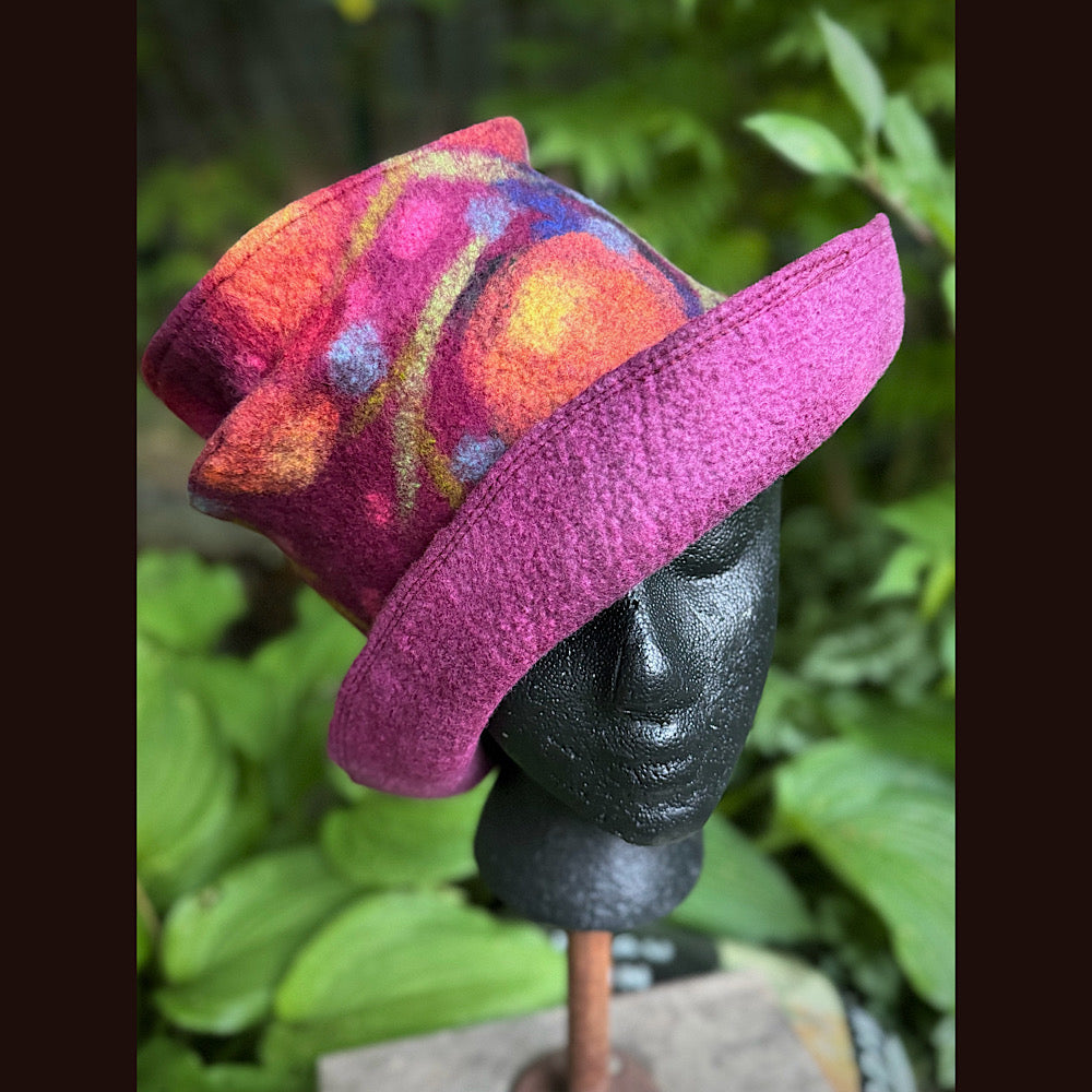 OOAK Handmade wool Felted hat 23.5” medium