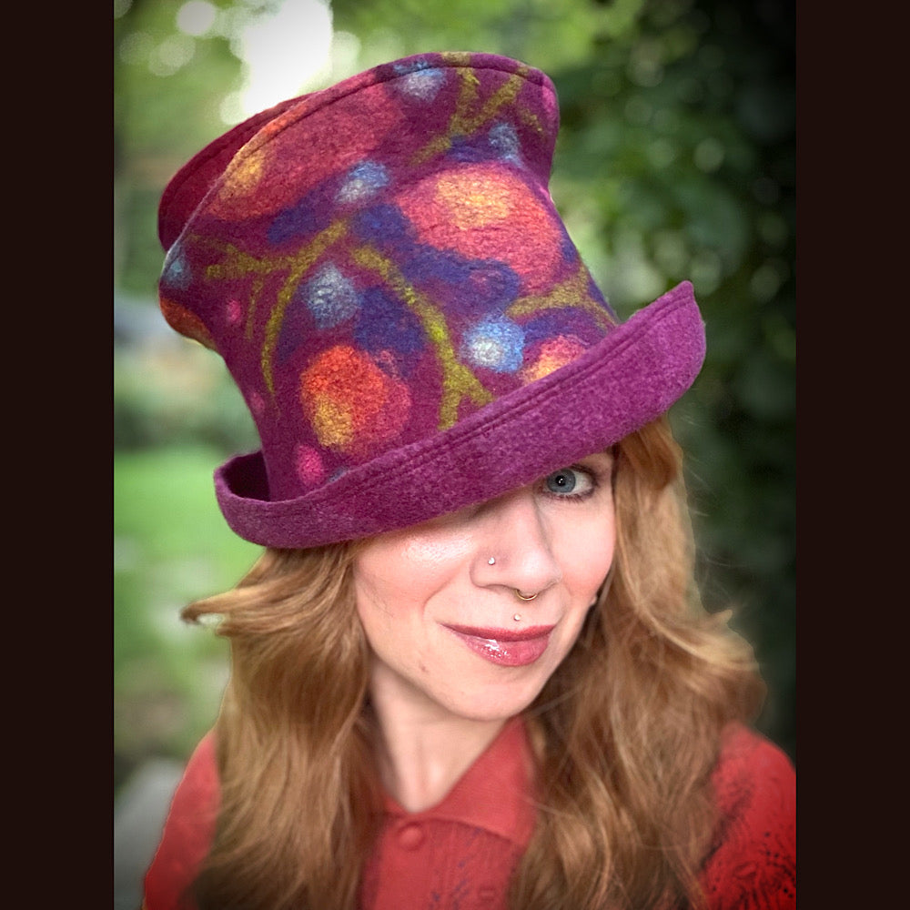 OOAK Handmade wool Felted hat 23.5” medium