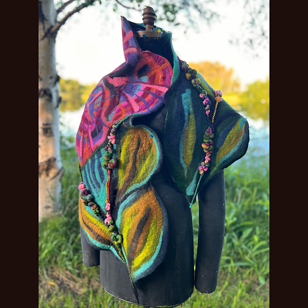 Roses Large Felted Shawl 60” X 21”