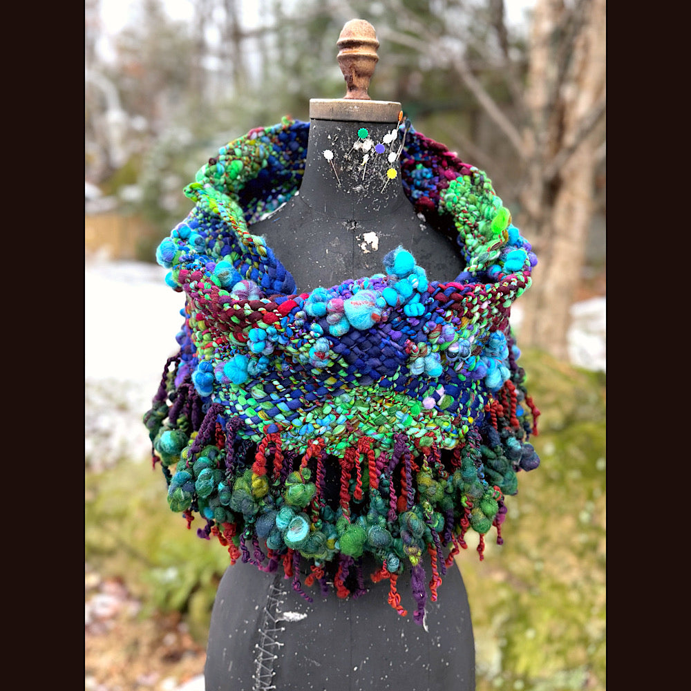 Handmade wool Woven Scarf 18”X 15.5”