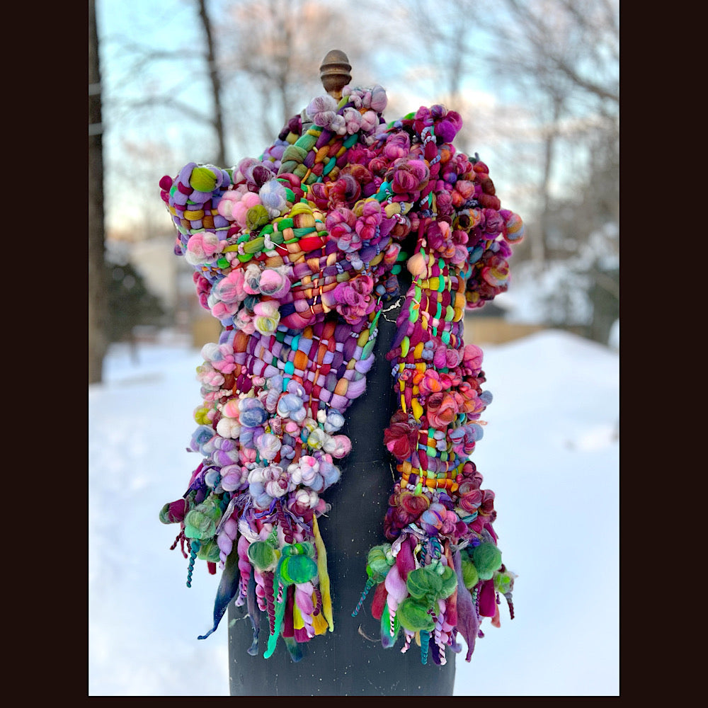 Winter rose Woven art yarn Scarf 100” X 8”