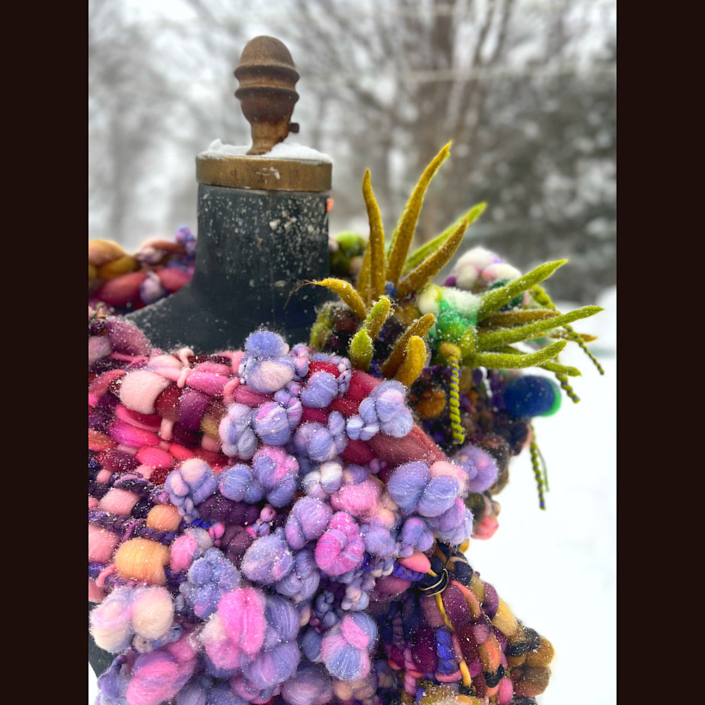 Velvet roses  woven art yarn Scarf 102” X 7 1/2”