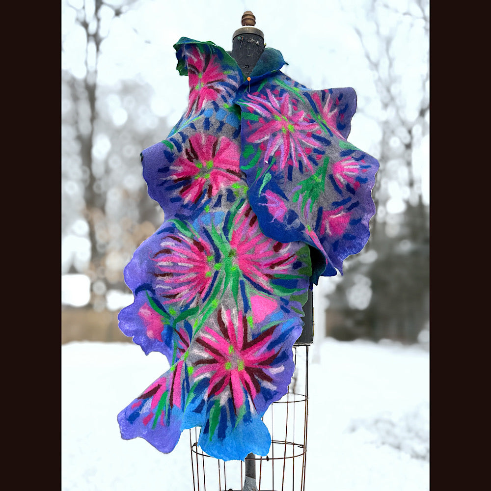 Handmade wool Felted Scarf 80” X 17”